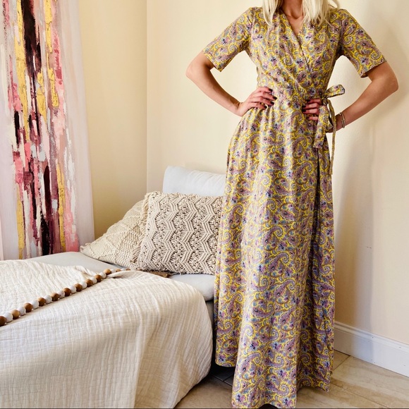 Boho Dresses & Skirts - Floral Print Belted cotton boho maxi paisley Dress
